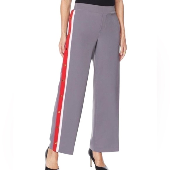IMAN Global Gunmetal Red Stripe Chic Snap Track Pant Wide Leg Trouser Size 2x - Picture 1 of 13